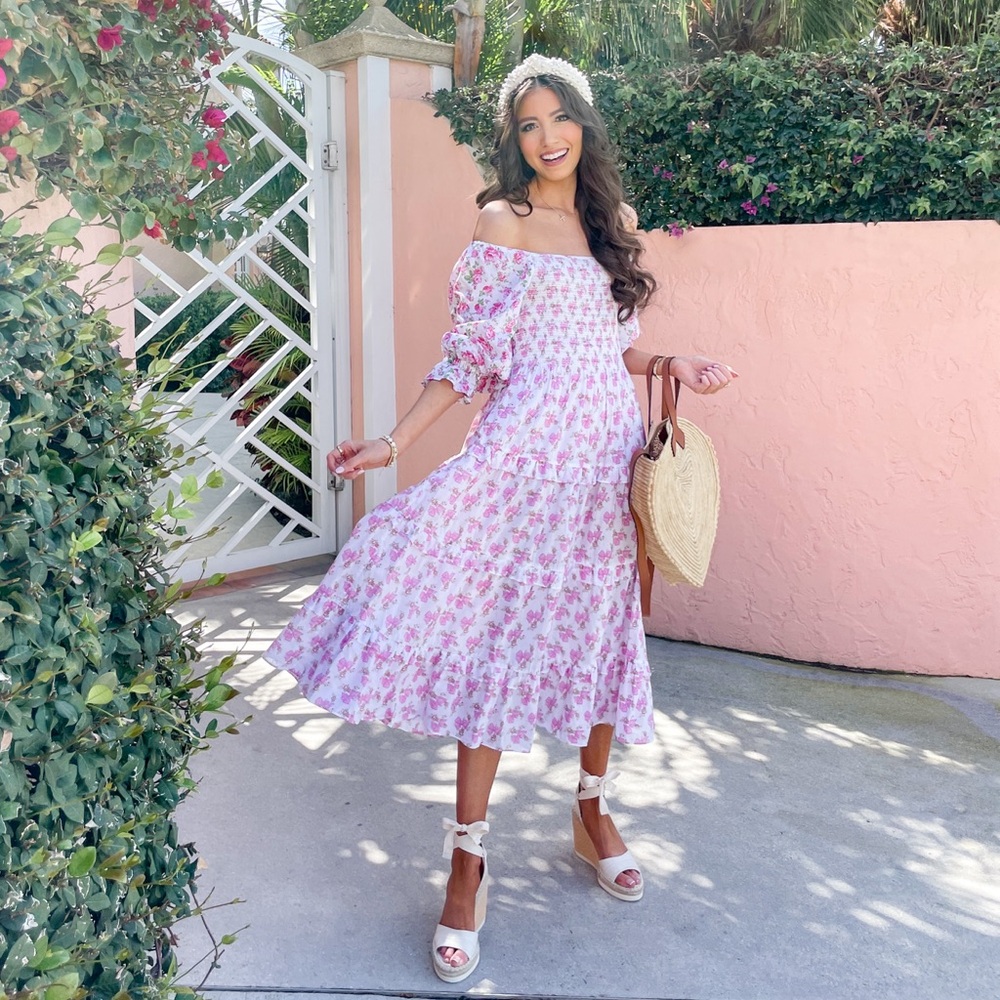 LoveShackFancy Garden Rosa Bow Midi Dress Size P - Picture 2 of 8